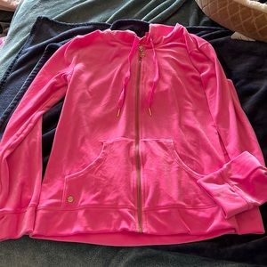 Lilly Pulitzer velour zip jacket with hood sz large